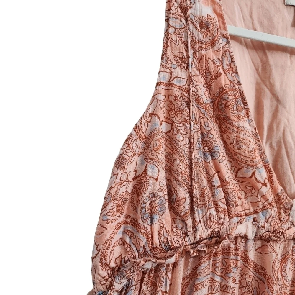 Rachel Zoe Maxi Dress Small Pink Empire Paisley Tiered‎ V-Neck Boho Summer Beach